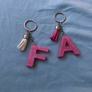 Chic Pink and Cream Initial Keychain Set